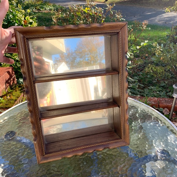 Vintage Mirror Shadow Box Wood Shelf Curio Wall Hanging